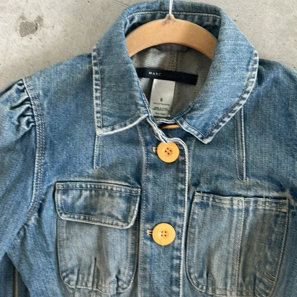 MARC by MARC JACOBS Y2K Size 6 Blue Cotton Distressed Jean Jacket - Picture 3 of 9